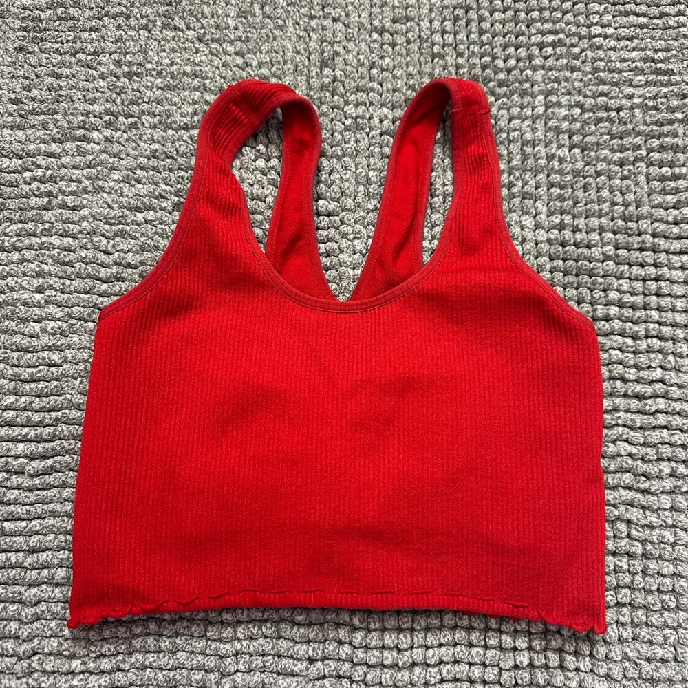 Spiritual Gangster Red Sports Bra Top with Ruffles